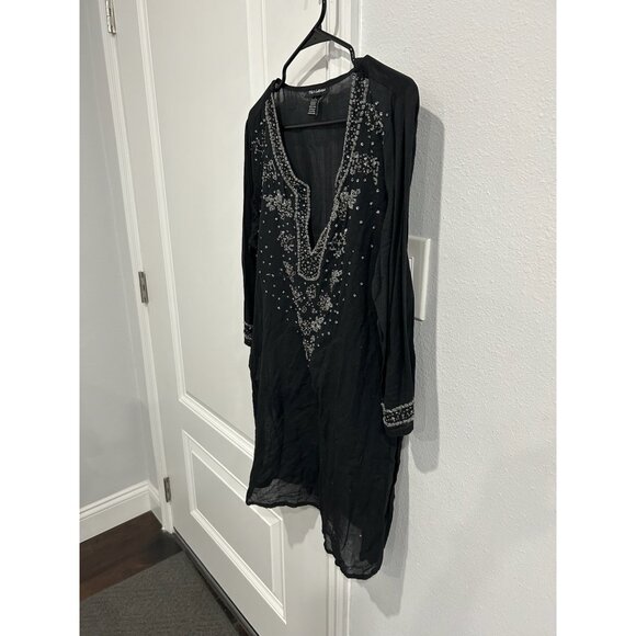 Club Z Collection Beaded V-Neck Tunic Top Black Sz Large 3/4 Sleeve Embellished - Picture 3 of 9